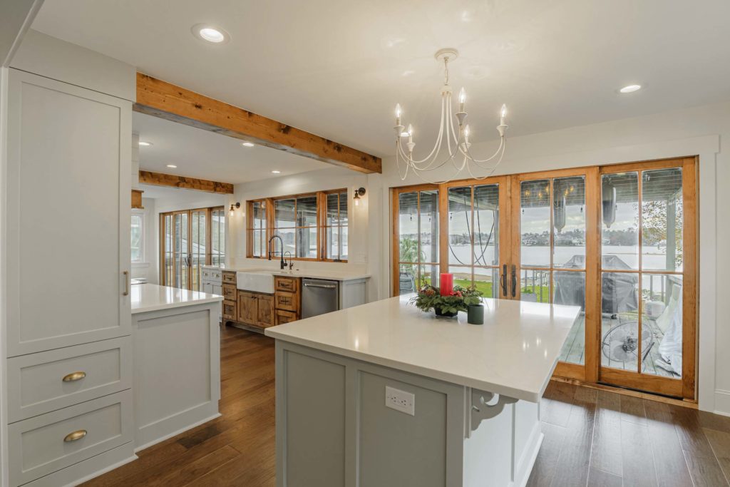 Luxury kitchen renovation with exposed ceiling beams and kitchen island|Phase One